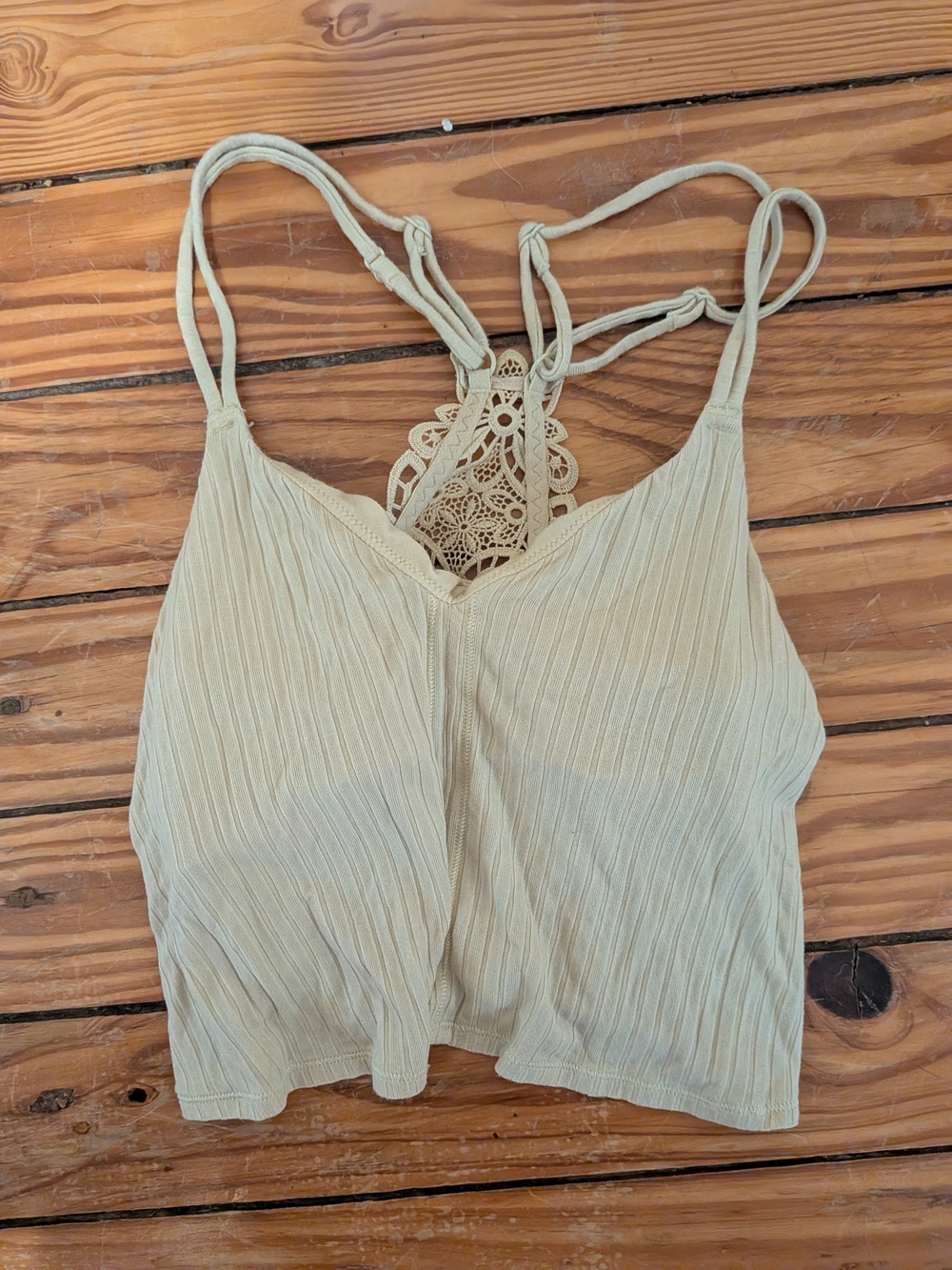 aerie Yellow Lace-Back Ribbed Tank